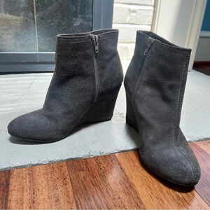 Chinese Laundry Grey Suede Wedge Booties, Size 7.5